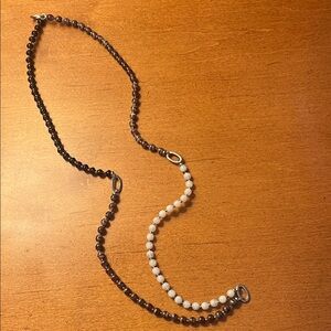 Elegant Two-Tone bead brown and white Beaded Necklace with simver rings